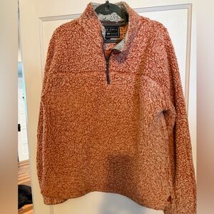 True Grit Sherpa Pullover Mens M Quarter Zip Cozy Fleece Peach/Clay